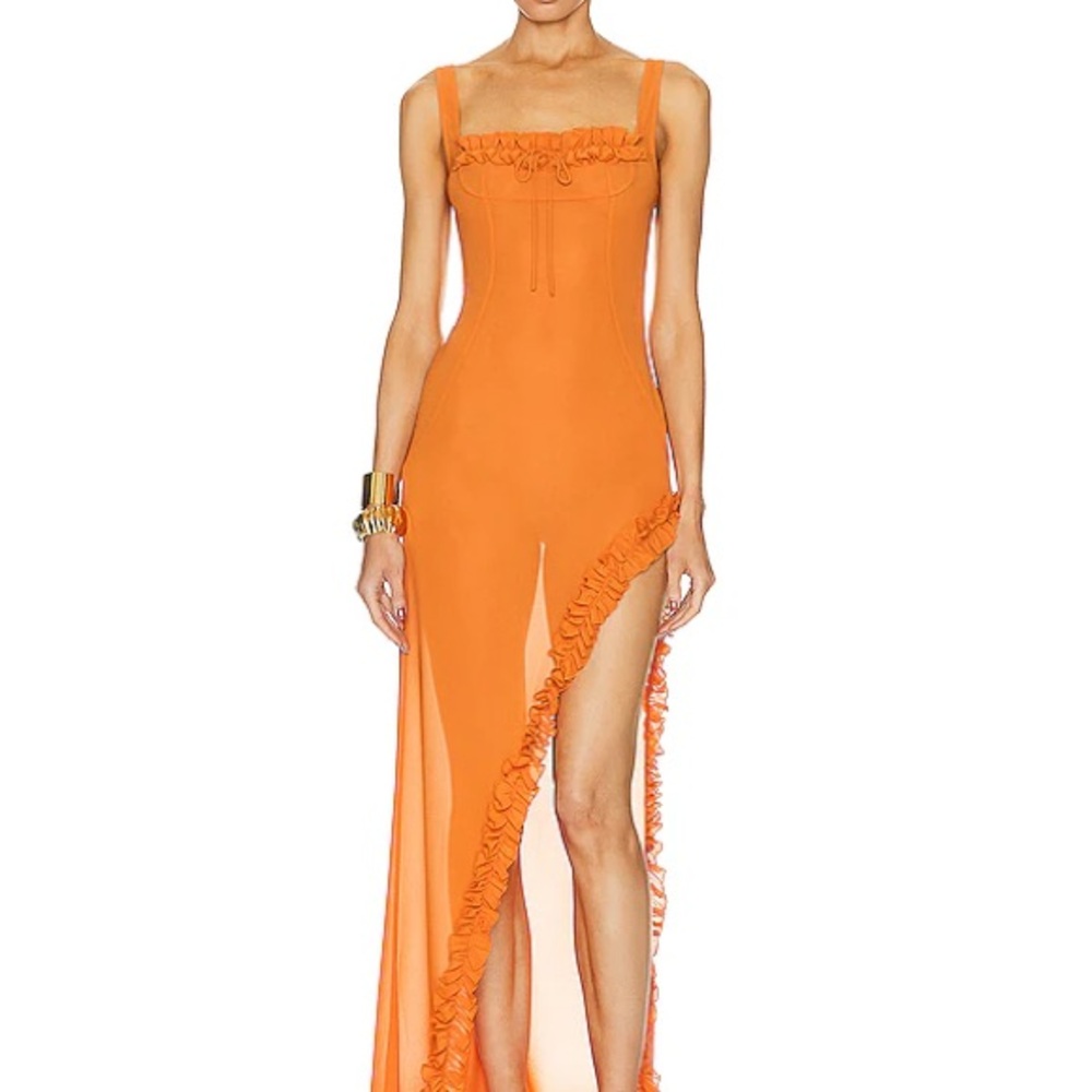 HELSA STUDIO ORANGE SHEER MAXI DRESS